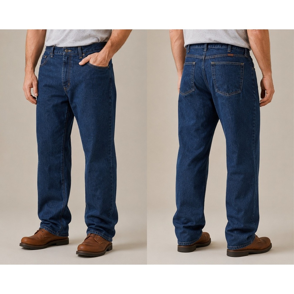 Rustler Men's Jeans 44x30 Relaxed Fit Straight Leg Dark Wash 100% Cotton Made in